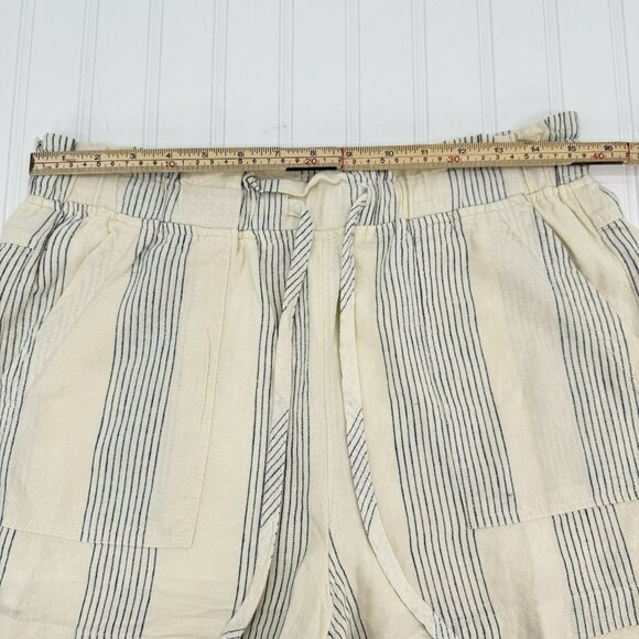 Thread & Supply Cream Blue Stripe Linen Blend Shorts Elastic Waist Coastal Sz‎ M - Picture 3 of 7